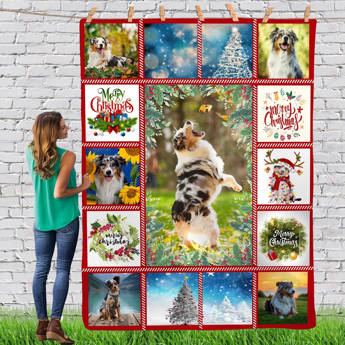 Gorgeous Merry Christmas Dog Reindeer  Blanket Quilt