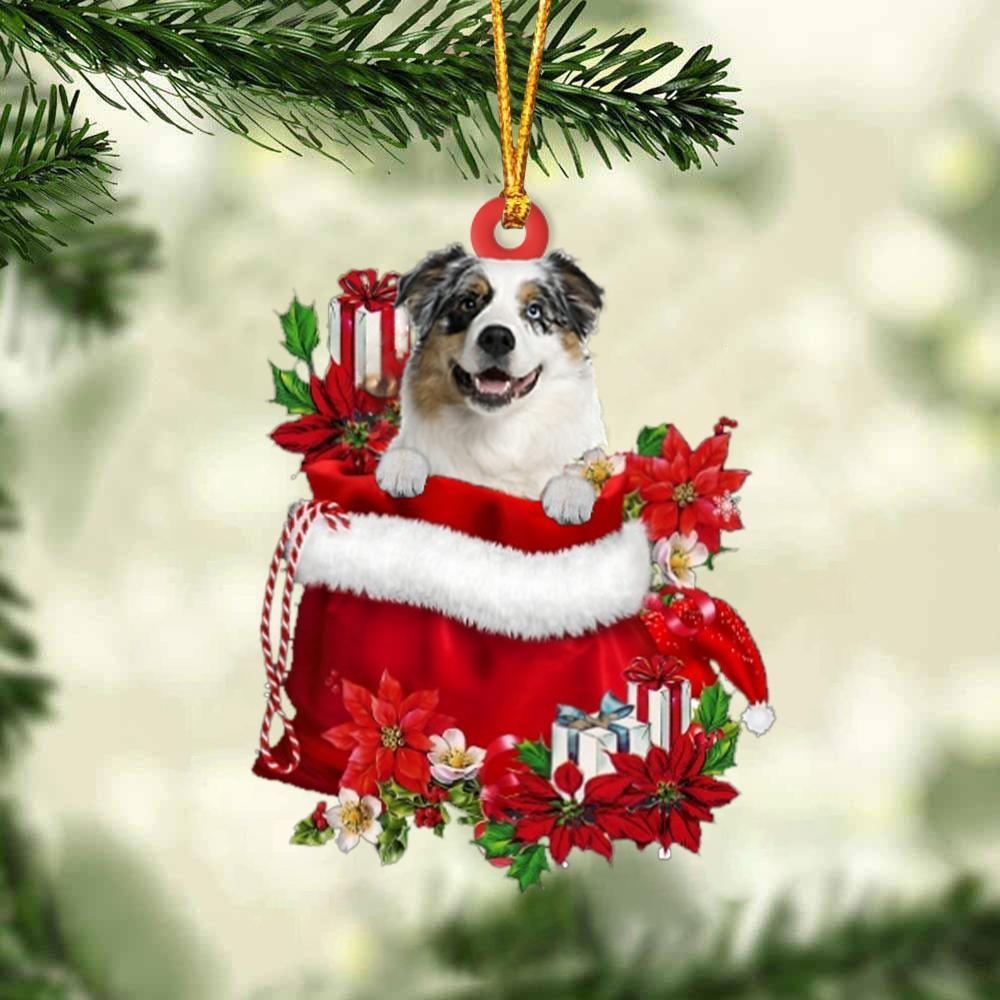 Australian Shepherd In Gift Bag Christmas Ornament, Gift For Dog Lovers