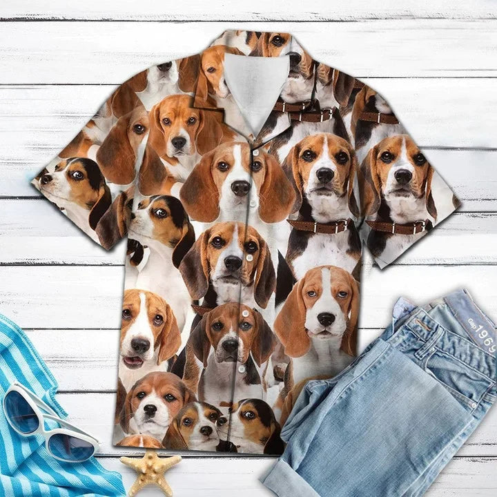 Awesome Beagle Dog Face Gift For Dog Lovers Hawaiian Shirt, Short Sleeve Hawaiian Aloha Shirt