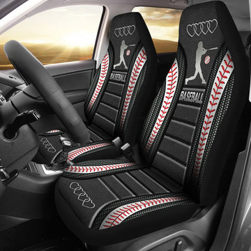 Baseball Ad Heart Car Seat Black Covers, Seat Covers Set of Two, Automotive Seat Covers Set