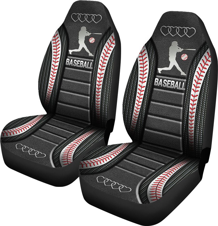 Baseball Ad Heart Car Seat Black Covers, Seat Covers Set of Two, Automotive Seat Covers Set