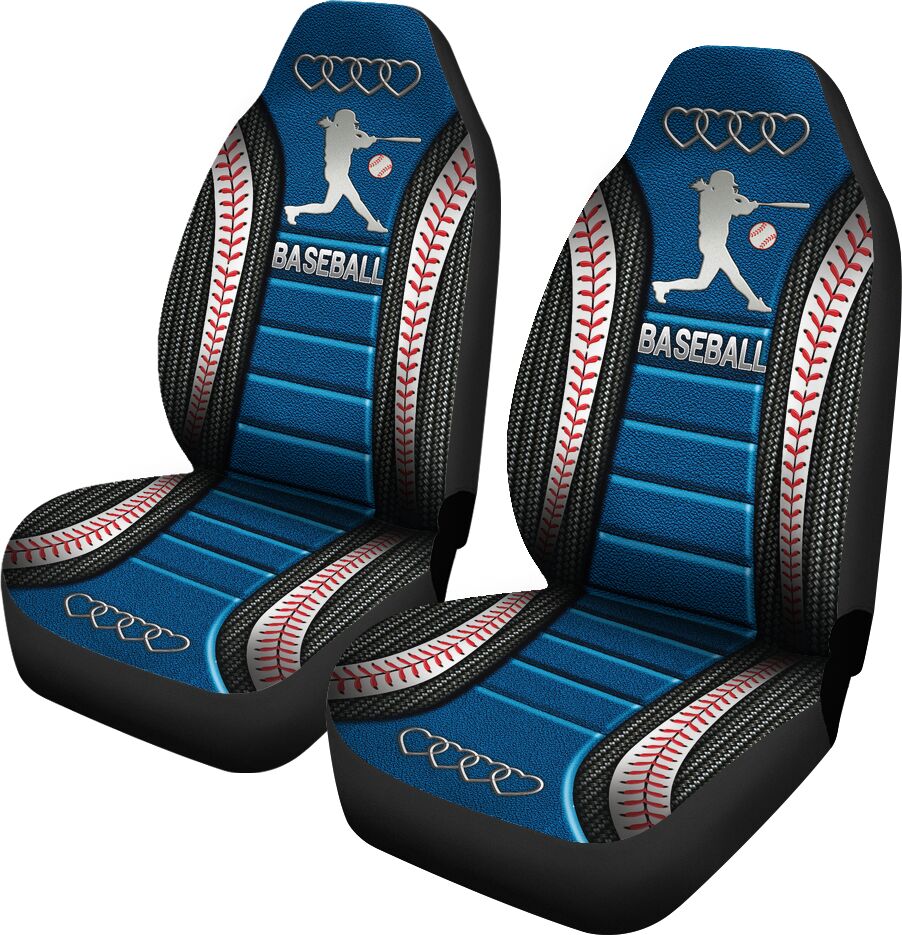 Baseball Ad Heart Car Seat Blue Covers, Seat Covers Set of Two, Automotive Seat Covers Set