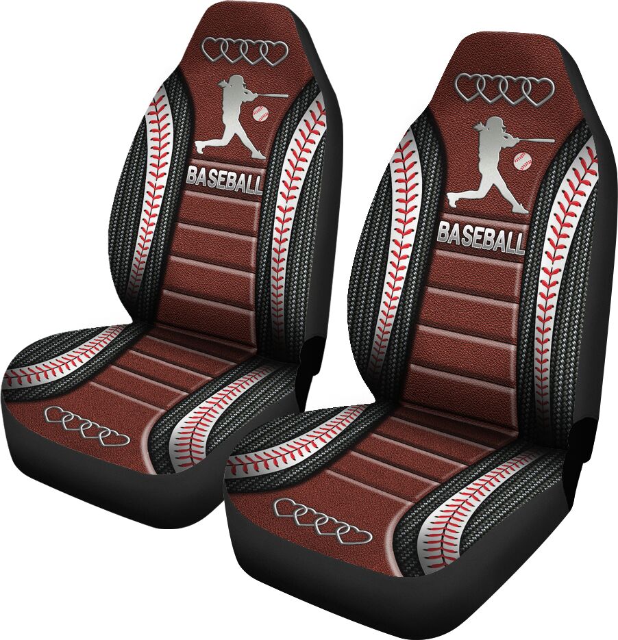 Baseball Ad Heart Car Seat Red Girl Covers, Seat Covers Set of Two, Automotive Seat Covers Set