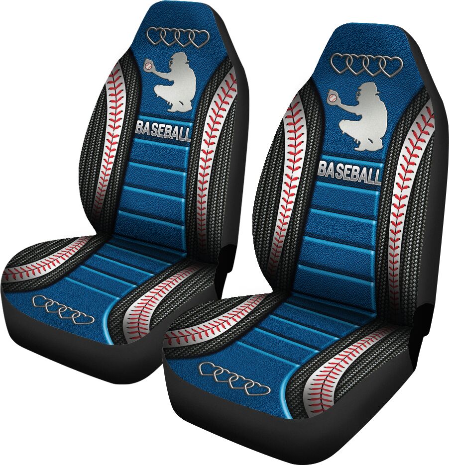 Baseball Catcher Ad Heart Car Seat Blue Boy Covers, Seat Covers Set of Two, Automotive Seat Covers Set