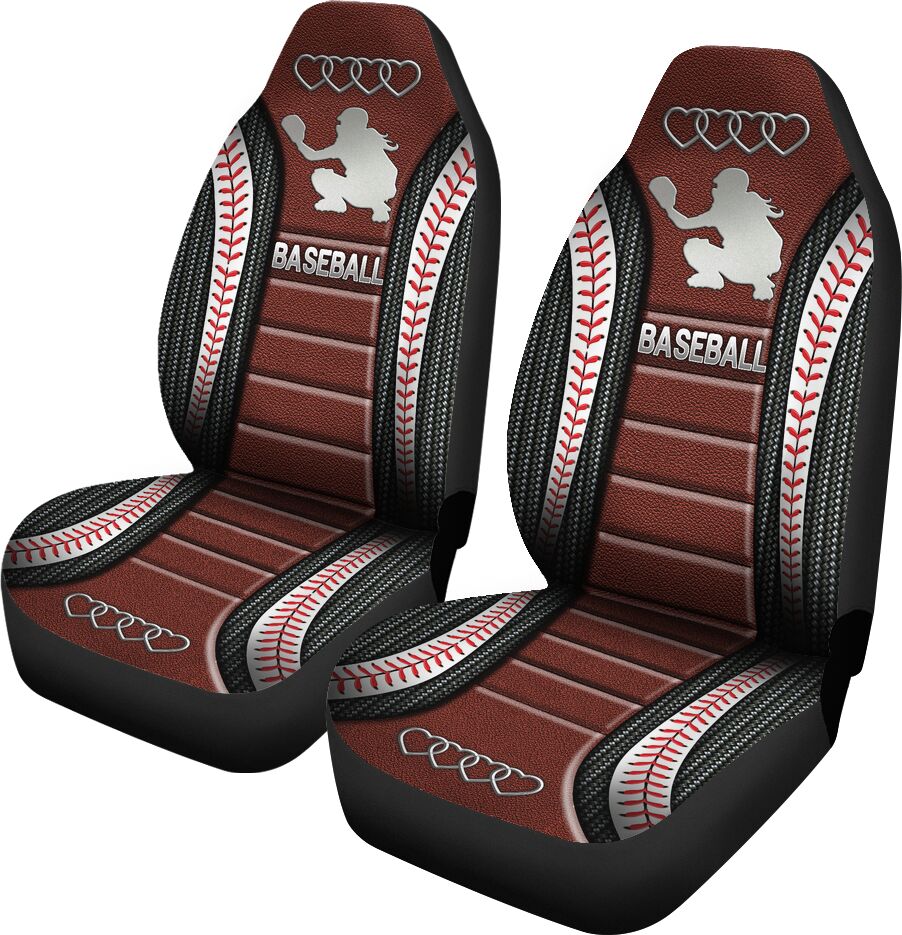 Baseball Catcher Ad Heart Car Seat Red Girl Covers, Seat Covers Set of Two, Automotive Seat Covers Set