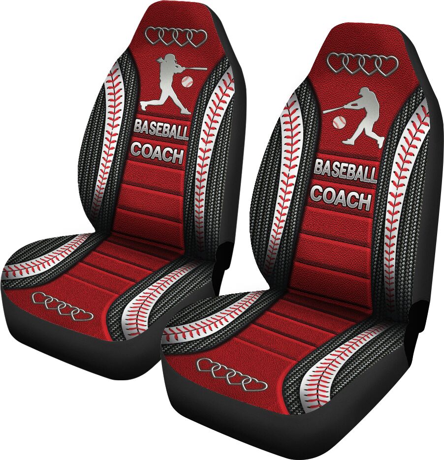 Baseball Coach Ad Heart Car Seat Red Covers, Seat Covers Set of Two, Automotive Seat Covers Set