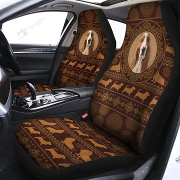 Basset Hound Brown Mandala Pattern Printed Car Seat Covers