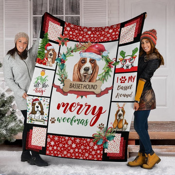 Basset Hound Christmas Sherpa Fleece Blanket