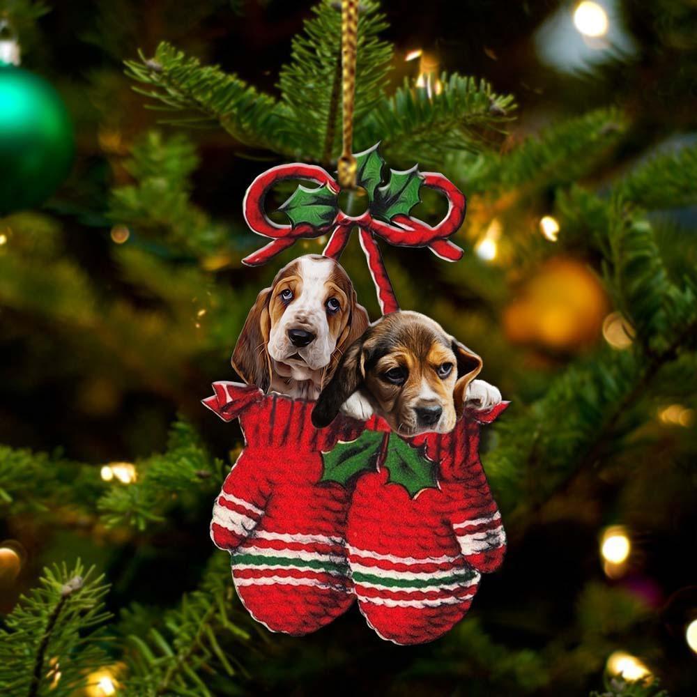 Basset Hound Inside Your Gloves Christmas Holiday Two Sided Ornament, Gift For Dog Lovers