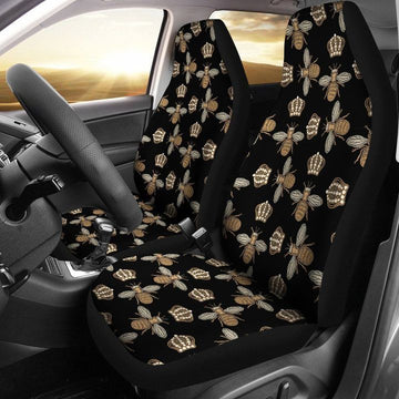 Bee Honey Black Background Printed Car Seat Covers