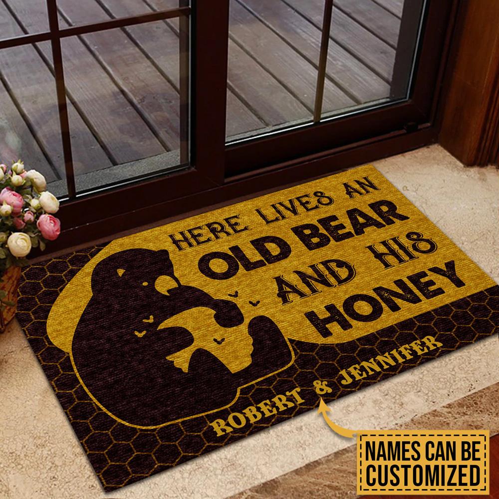 Bee Lovers Door Mat Bear And Honey Here Lives Personalized