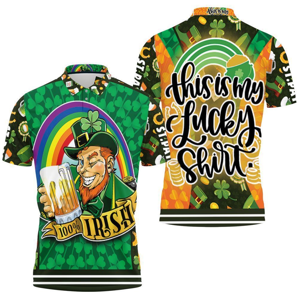 Beer Drinking Leprechaun Saint Patrick Day This Is My Lucky Shirt 3D Polo Shirt, Jersey Polo Shirt