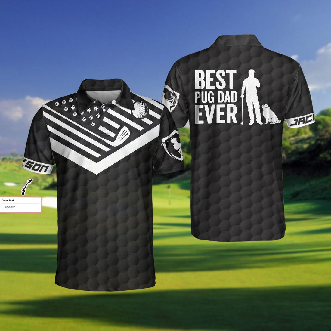 Best Pug Dad Ever Golfer Custom Polo Shirt Personalized Black American Flag Golf Shirt For Men Golf Shirt For Pug Lovers - 1