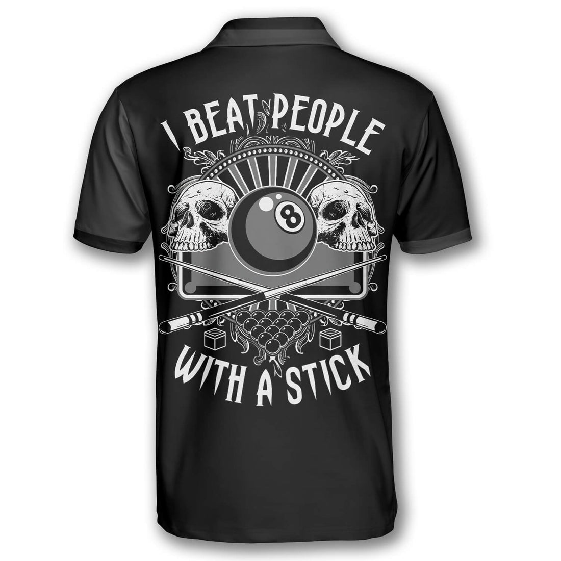 Billiard I Beat People With A Stick Pool Player Skull Argyle Pattern Billiard Polo Shirt, Custom Billiard Shirts for Team, Billiard Polo Shirts