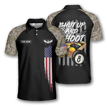 Billiard Camouflage Shut Up And Shoot Custom Billiard Shirts for Men, Custom Billiard Shirts for Team, Men's Billiard Polo Shirts