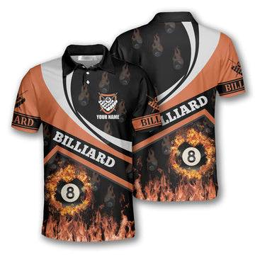 Billiard Fire Flame Orange Style Custom Billiard Shirts for Men, Custom Billiard Shirts for Team, Men's Billiard Polo Shirts