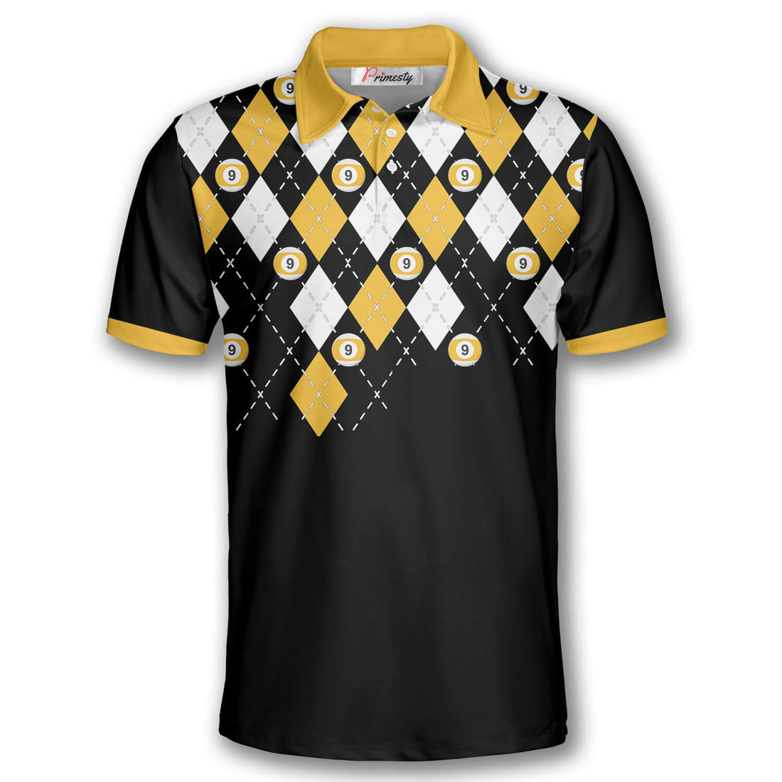 9 Ball Skull Argyle Pattern Custom Billiard Shirts for Men, Men's Billiard Polo Shirts, Custom Billiard ball for Team