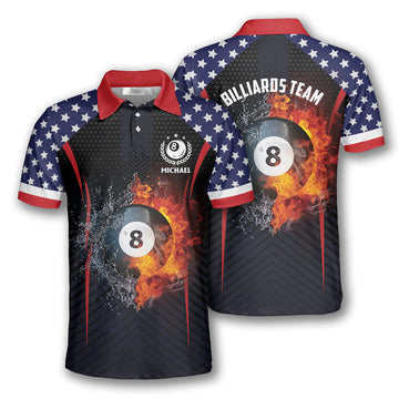 Billiards Label American Flag Custom Billiard Shirts for Men, Custom Billiard Shirts for Team, Men's Billiard Polo Shirts