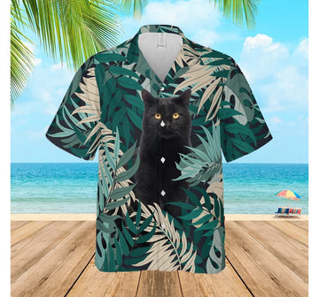 Black Cat Hawaiian Shirt, Button Up Aloha Shirt For Men, Women
