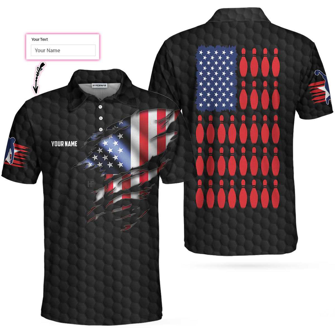Black American Flag Bowling Custom Polo Shirt Personalized American Flag Bowling Shirt For Bowling Fans - 1