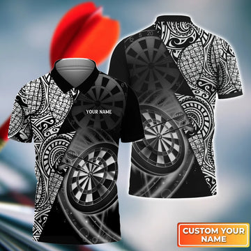 Black & White Tattoo Darts Personalized Name 3D Polo Shirt For Darts Team Player