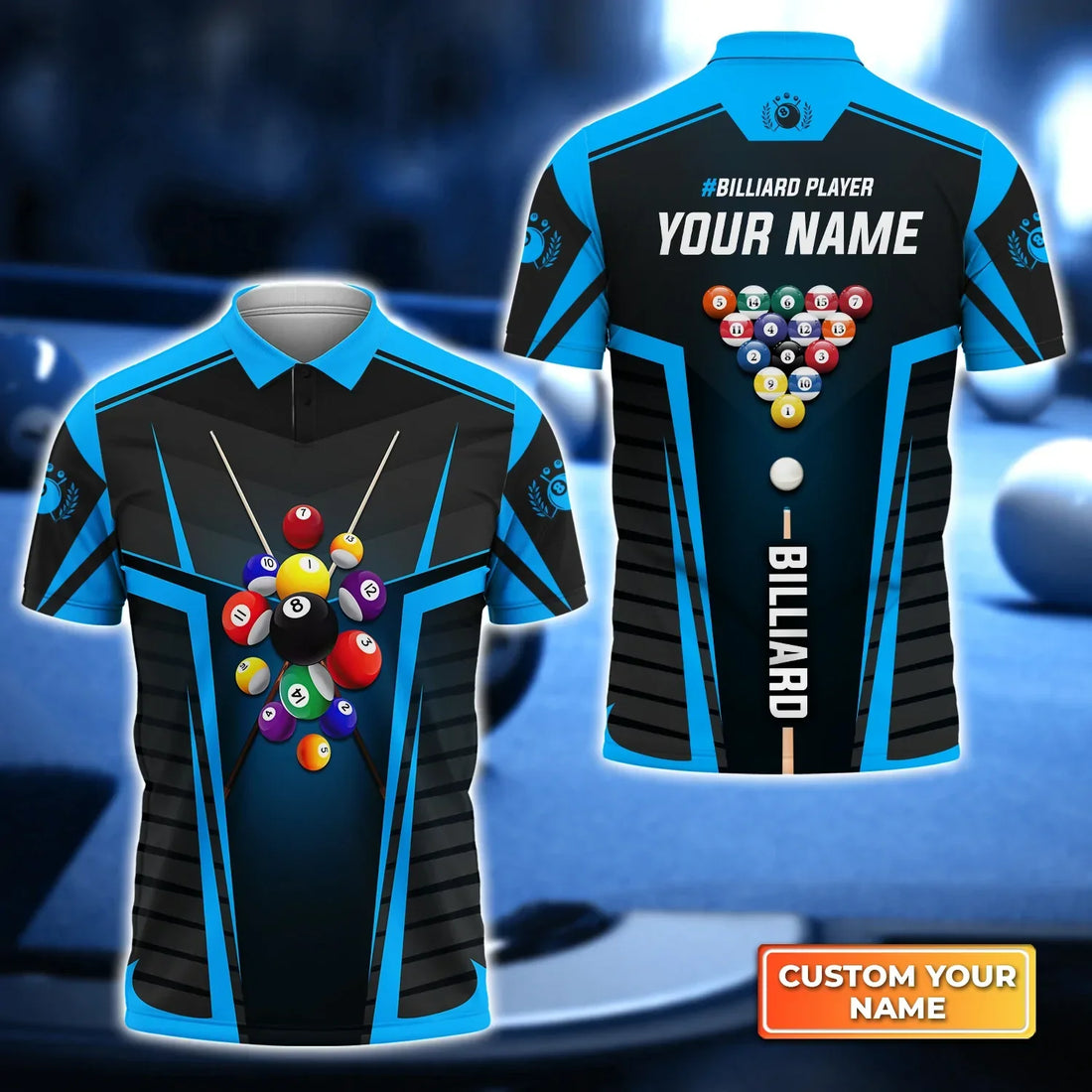 Personalized Name Billiard Balls Polo Shirt, Billiard shirt for men, Billiard team player gift