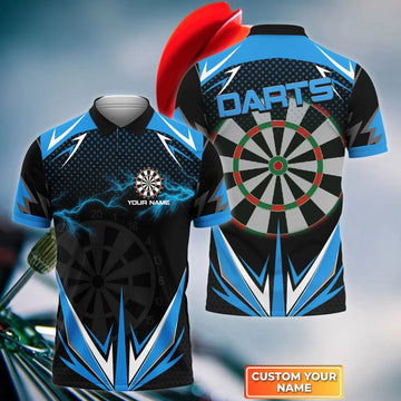 Blue Darts Lightning 3D Polo Shirt For Darts Player, Dart Men's polo Shirt, Dart Team Shirts