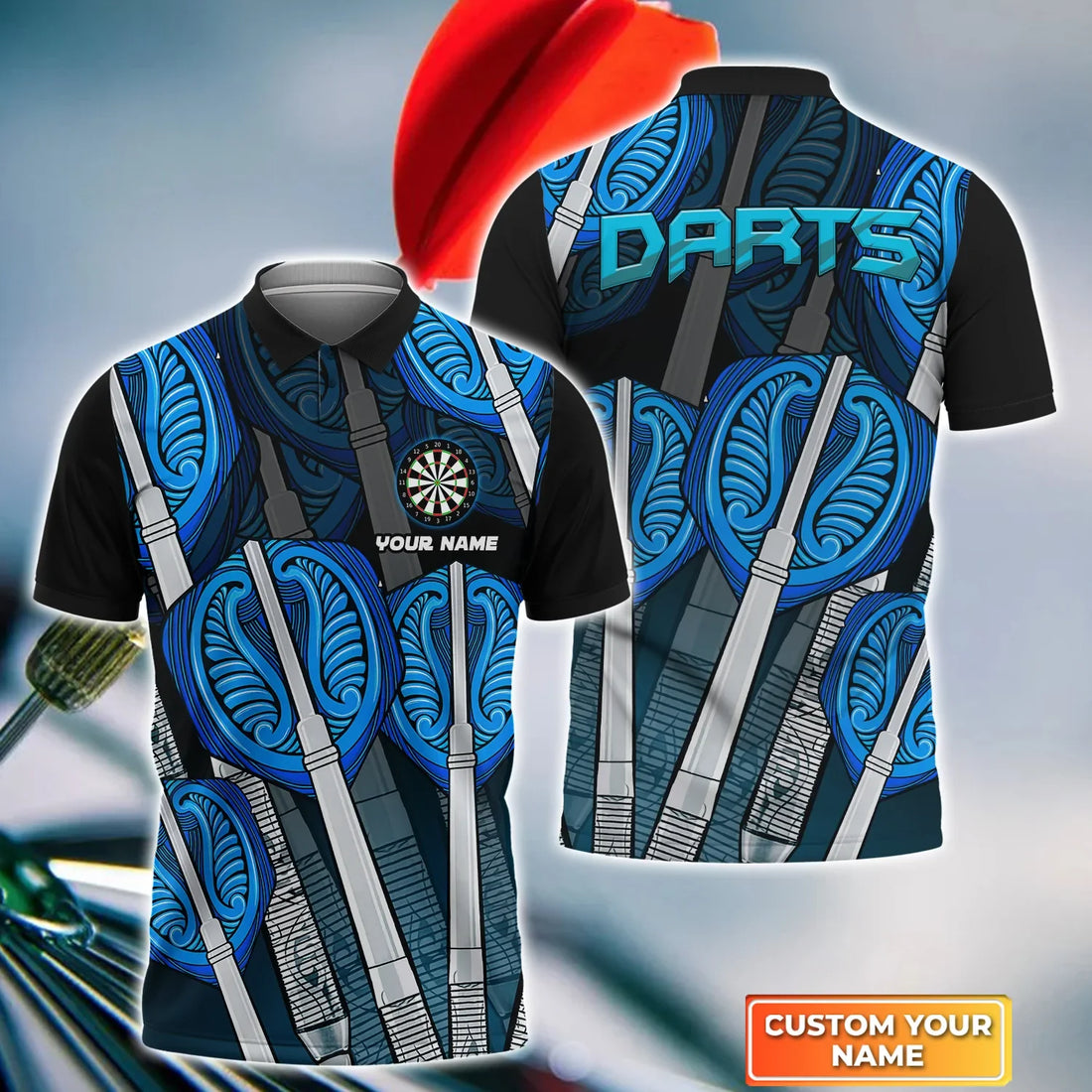 Personalized Name Darts 3D Polo Shirt For Darts Team Player, Dart Shirt, Sports Shirt, Dart Team Shirts