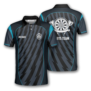 Blue Grey Sports Style Custom Polo Shirts for Men, Darts player shirt, Darts team uniform, Darts love gift