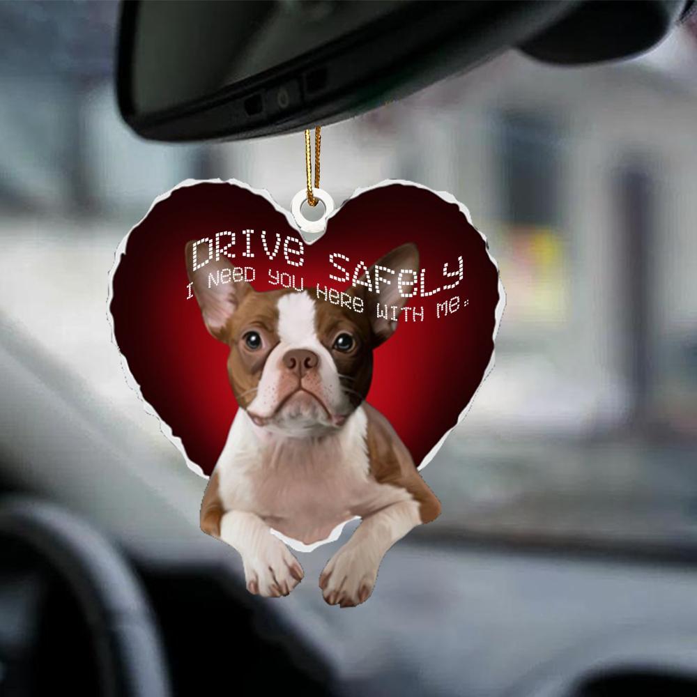 Boston Terrier 2 Drive Safely Car Hanging Ornament, Gift For Dog Lover