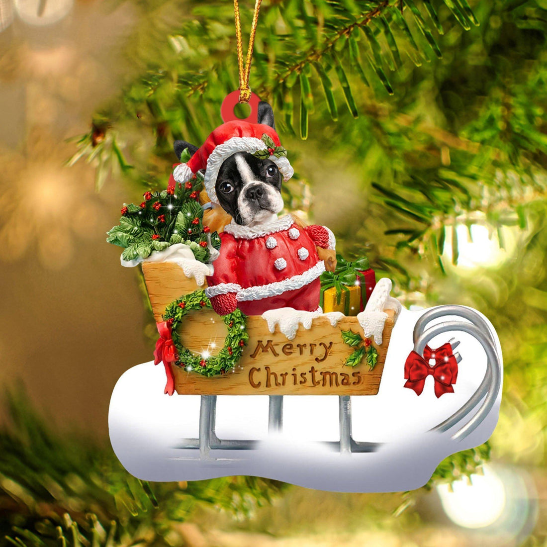 Boston Terrier Merry Christmas Ornament, Gift For Dog Lover