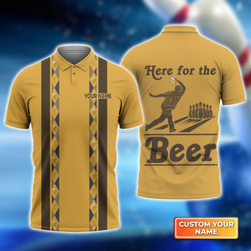 Bowling Here For The Beer Personalized Name 3D Polo Shirt, Men's Polo Shirt, Polo Shirt for Sport Team