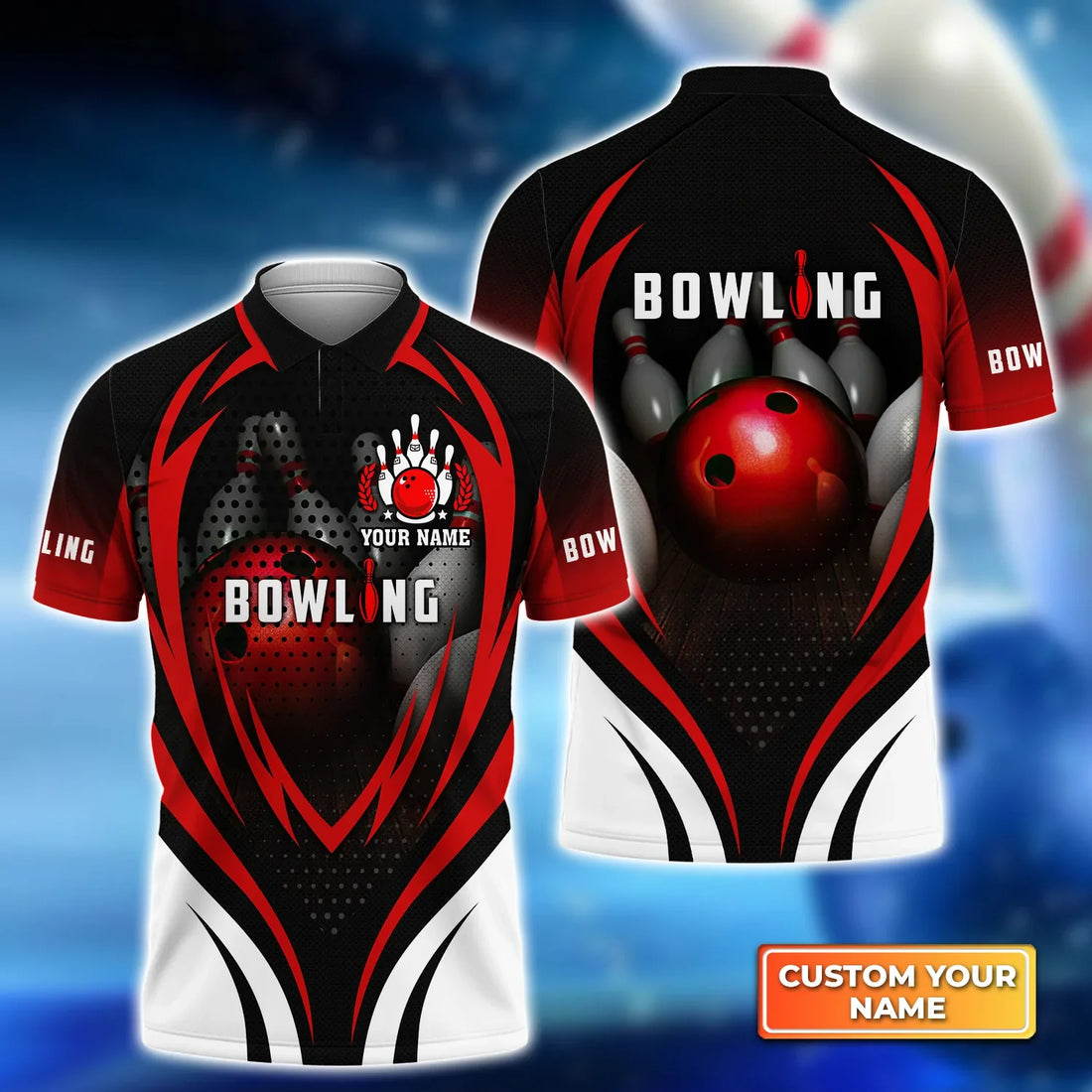 The Red Bowling Ball Crashing 3D Polo Shirt, Gift for Bowling Lover, Bowling Shirt for Men Women