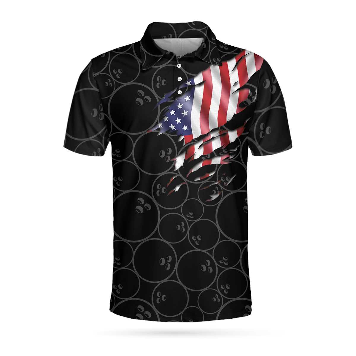 Bowling American Flag Short Sleeve Polo Shirt Bowling Ball Pattern USA Flag Polo Shirt Bowling Shirt For Men - 3