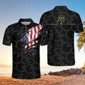 Bowling American Flag Short Sleeve Polo Shirt Bowling Ball Pattern USA Flag Polo Shirt Bowling Shirt For Men - 1