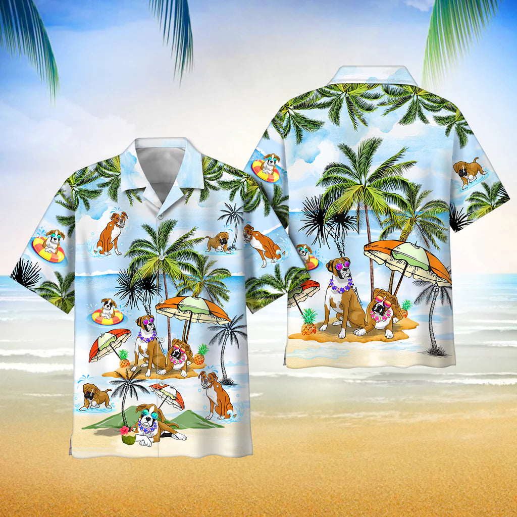 Boxer Dog Happy Summer Funny Hawaii Shirt Button Down Short Sleeves Hawaiian Full Print Shirt