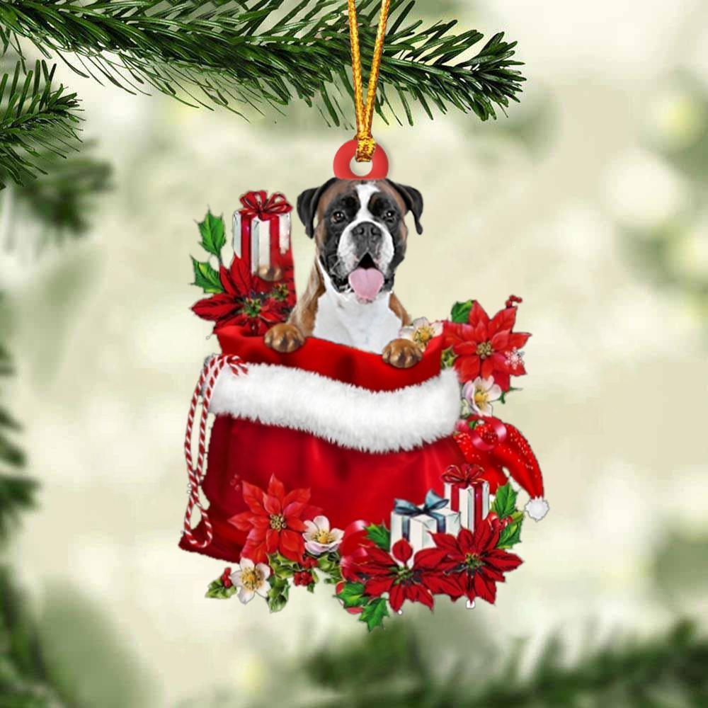Boxer In Gift Bag Christmas Ornament, Gift For Dog Lovers