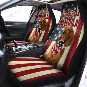 Brown Dog God Bless America Pattern Printed Car Seat Covers