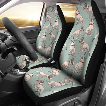 Bull Terrier Cute On Green Pattern Printed Car Seat Covers