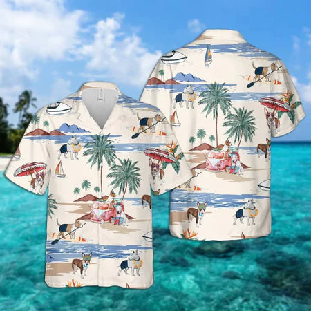 Bull Terrier Summer Beach Hawaiian Shirt, Hawaiian Shirts for Men, Hawaiian Shirts for Men, Aloha Beach Shirt