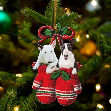 Bull terrier Inside Your Gloves Christmas Holiday Two Sided Ornament, Gift For Dog Lovers