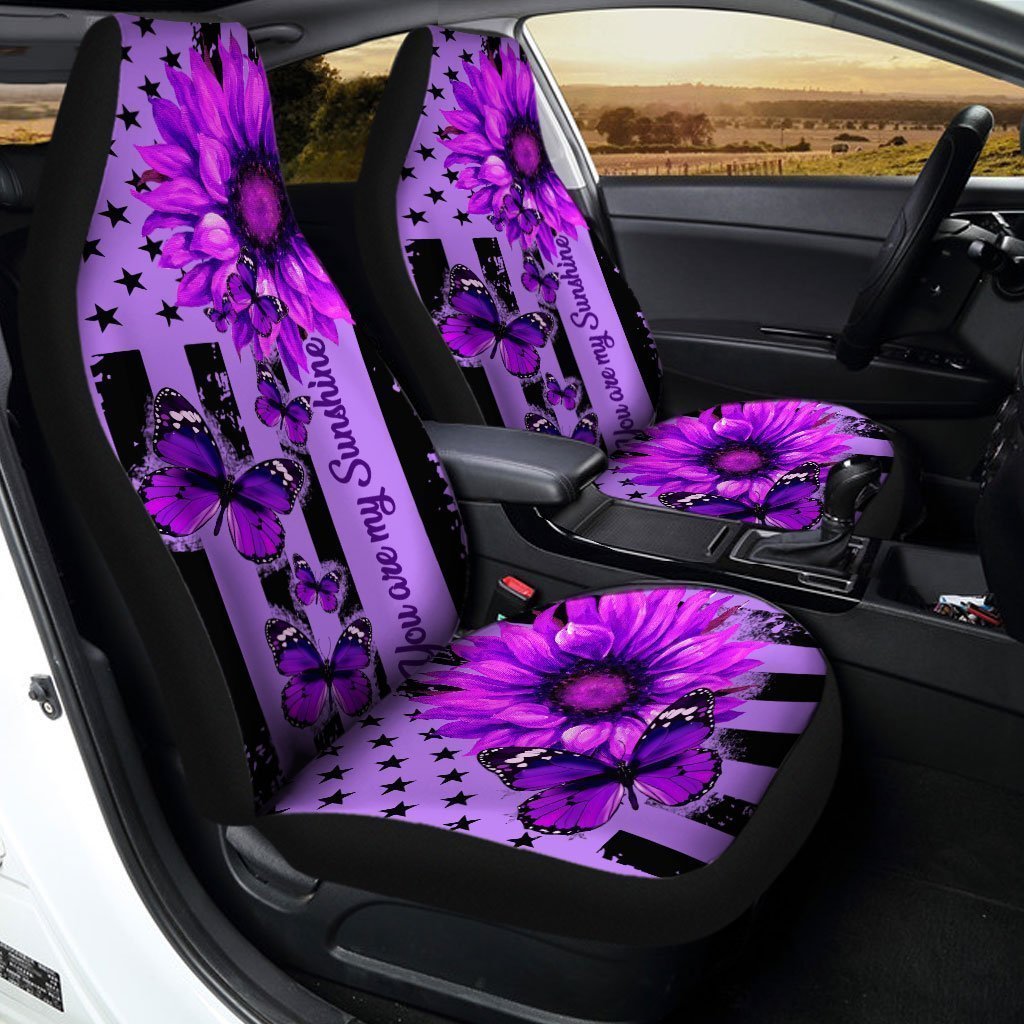 Butterfly Car Seat Covers Custom Purple Sunflower Car Accessories - Gearcarcover - 1