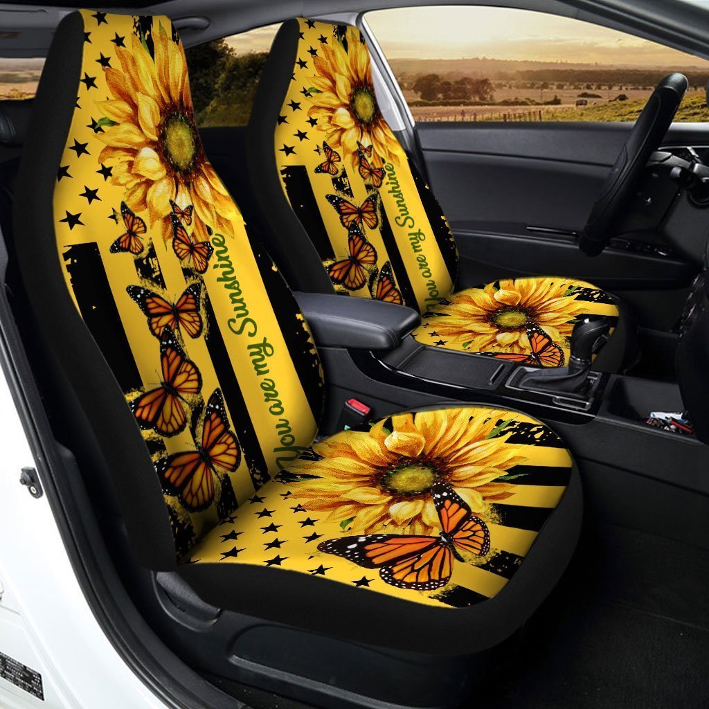 Butterfly Car Seat Covers Custom Yellow Sunflower Car Accessories - Gearcarcover - 1