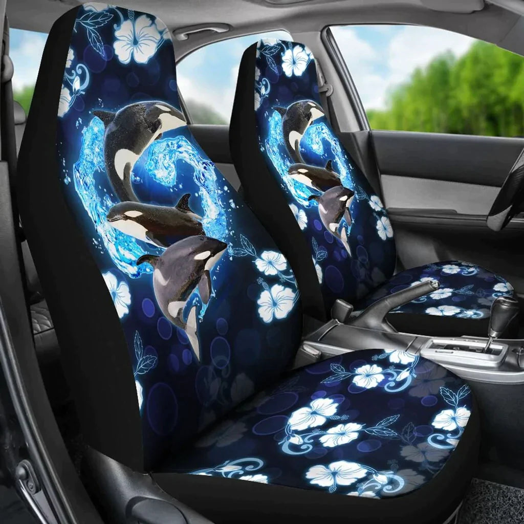 Car Seat Orcas In Heart Car Seat Cover Set of Two, Automotive Seat Covers Set