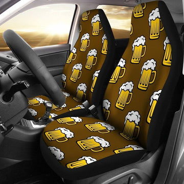 Cartoon Beer On Brown Printed Car Seat Covers