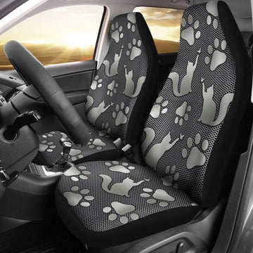 Cat And Butterfly Silver Metal Pattern Car Seat Covers, Seat Covers Set of Two, Automotive Seat Covers Set