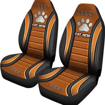 Cat Mom AD Heart Car Seat Orange Covers, Seat Covers Set of Two, Automotive Seat Covers Set