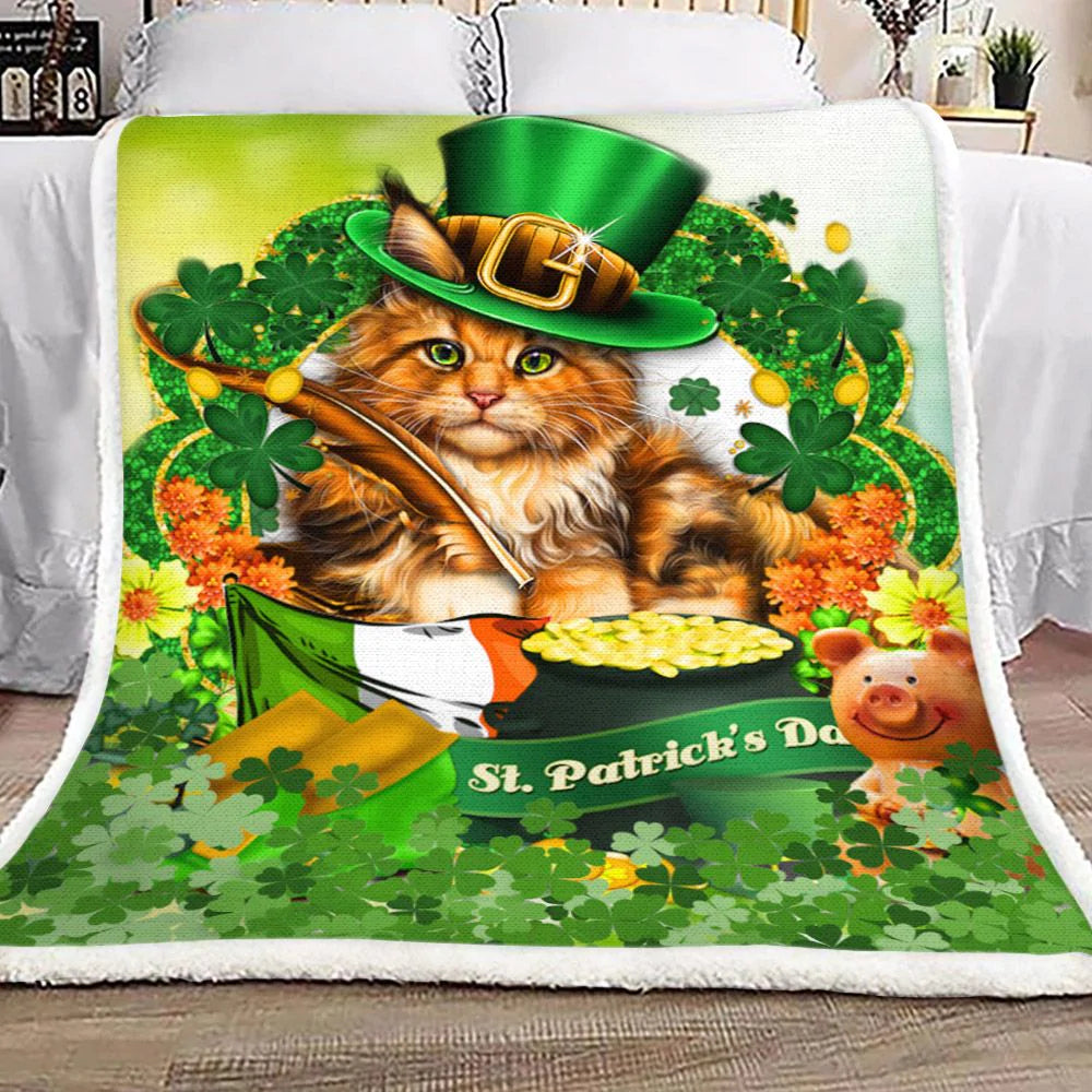 Cat St. Patrick's Day Blanket Quilt