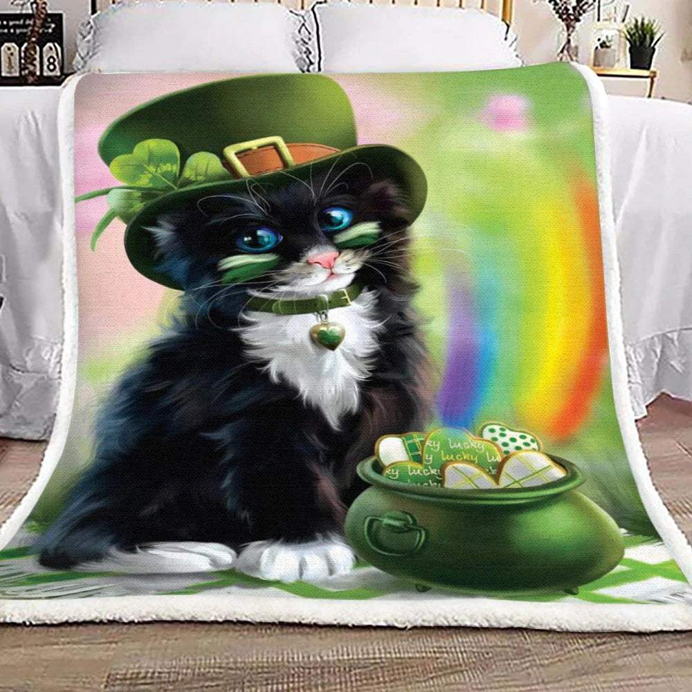 Cat St Patricks Day Blanket Quilt