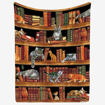 Cats In The Library Print Blanket Throws - Bed Cozy Lightweight Soft Blanket Print All Season Malalan